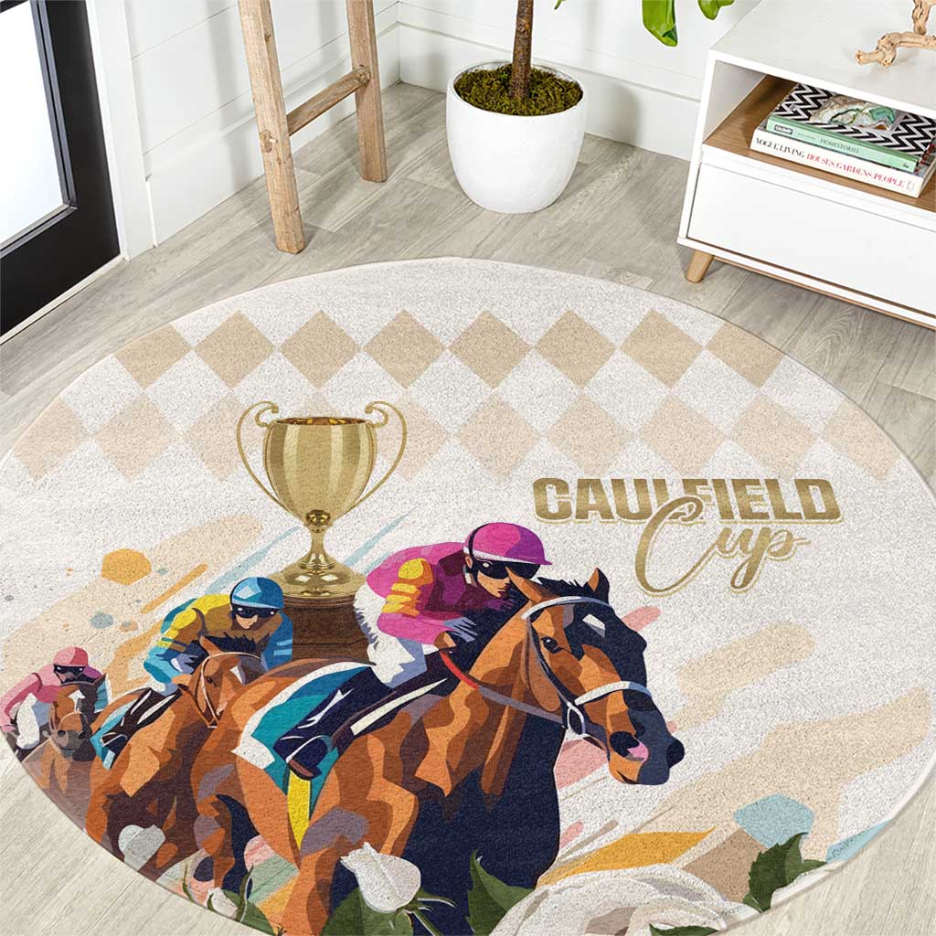 Australia Cup Caulfield Horse Racing Round Carpet Champion Trophy Mix White Roses - Wonder Print Shop