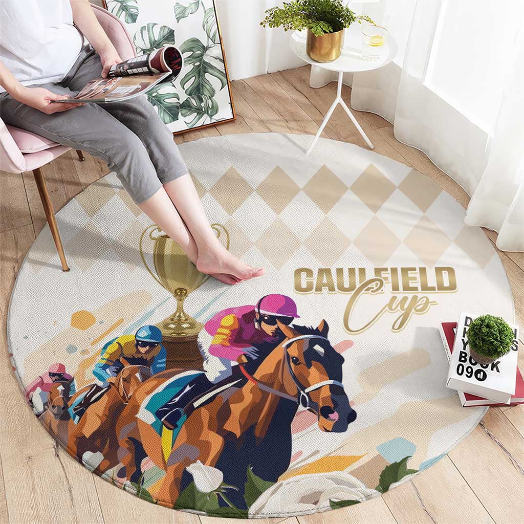 Australia Cup Caulfield Horse Racing Round Carpet Champion Trophy Mix White Roses - Wonder Print Shop