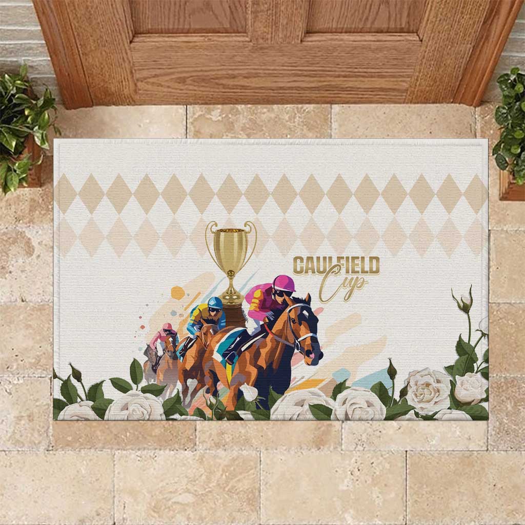 Australia Cup Caulfield Horse Racing Rubber Doormat Champion Trophy Mix White Roses - Wonder Print Shop