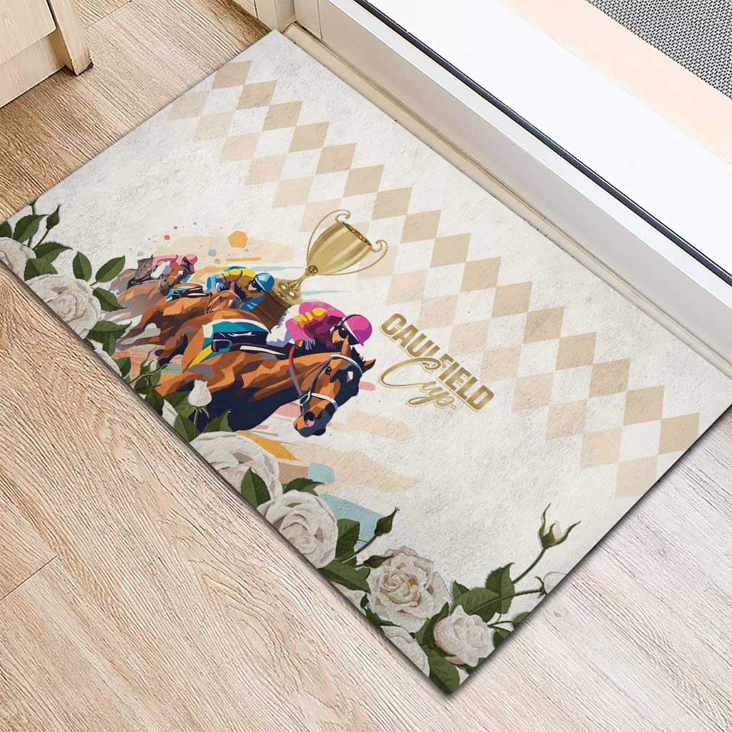 Australia Cup Caulfield Horse Racing Rubber Doormat Champion Trophy Mix White Roses - Wonder Print Shop