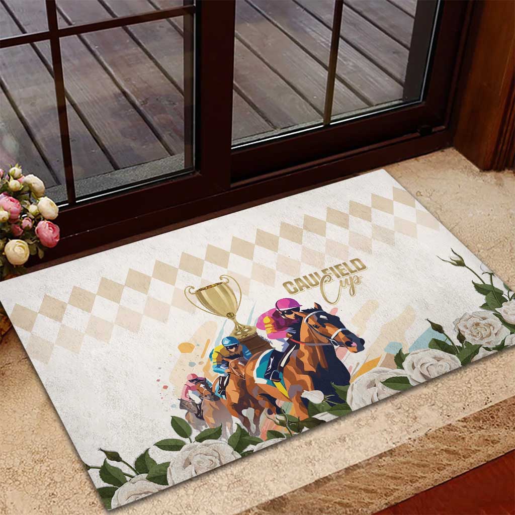Australia Cup Caulfield Horse Racing Rubber Doormat Champion Trophy Mix White Roses - Wonder Print Shop