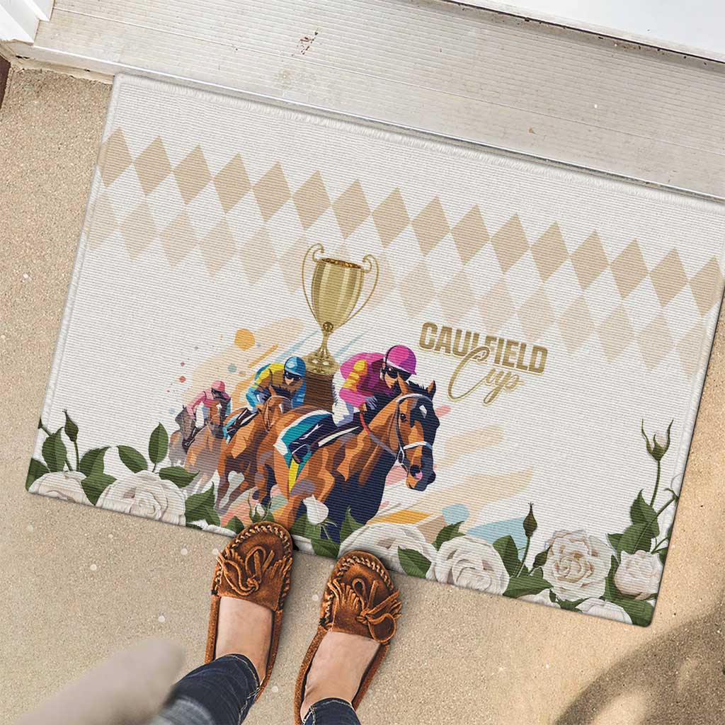 Australia Cup Caulfield Horse Racing Rubber Doormat Champion Trophy Mix White Roses - Wonder Print Shop
