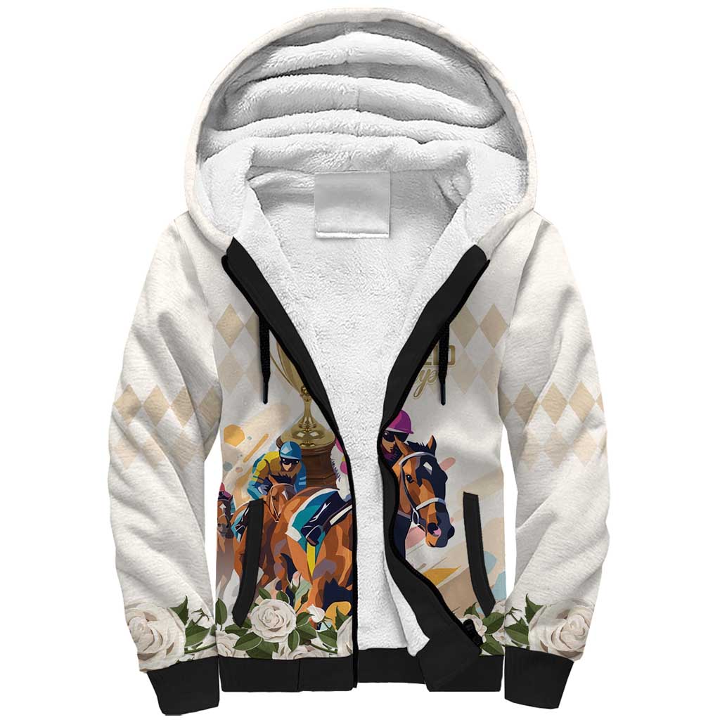 Australia Cup Caulfield Horse Racing Sherpa Hoodie Champion Trophy Mix White Roses - Wonder Print Shop