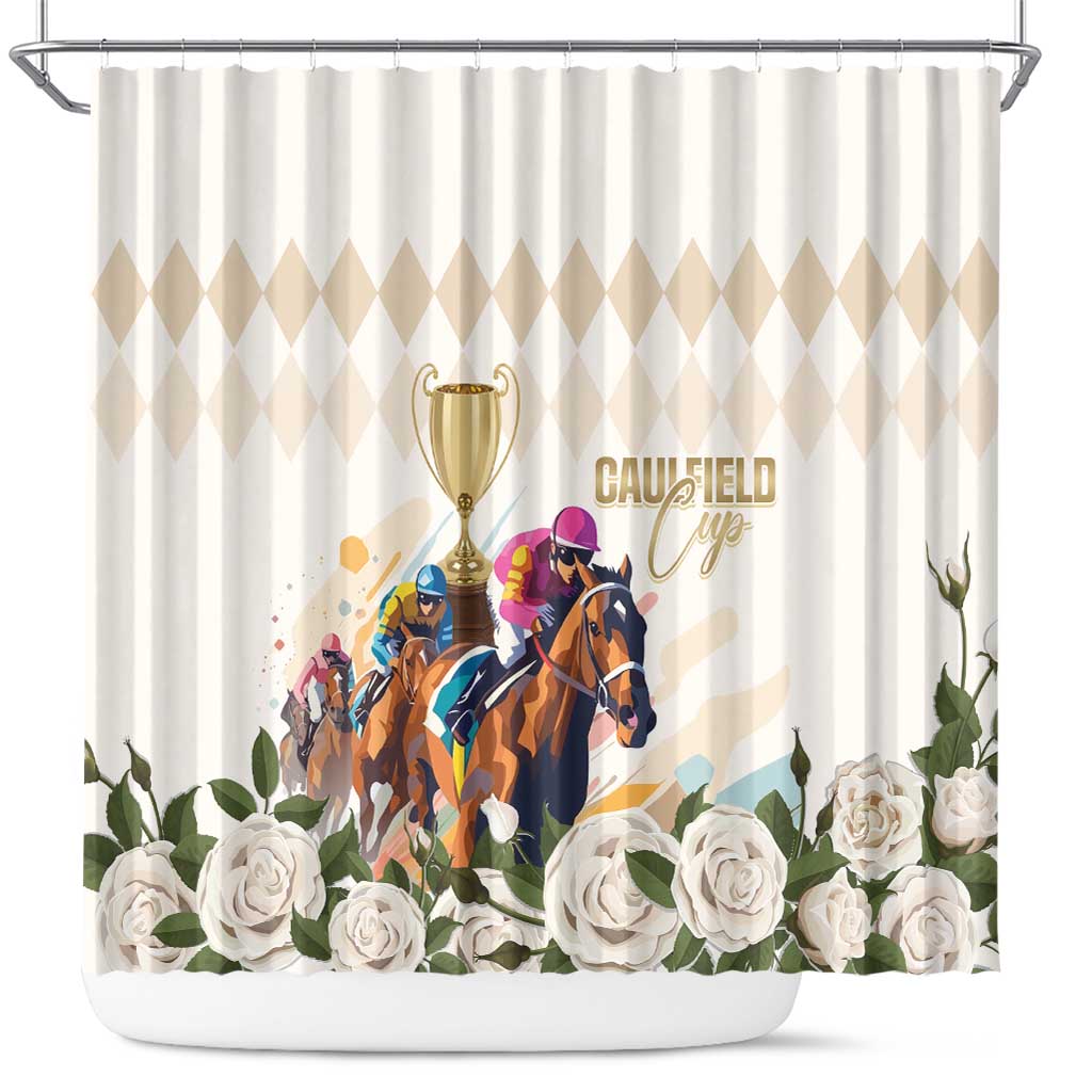 Australia Cup Caulfield Horse Racing Shower Curtain Champion Trophy Mix White Roses - Wonder Print Shop