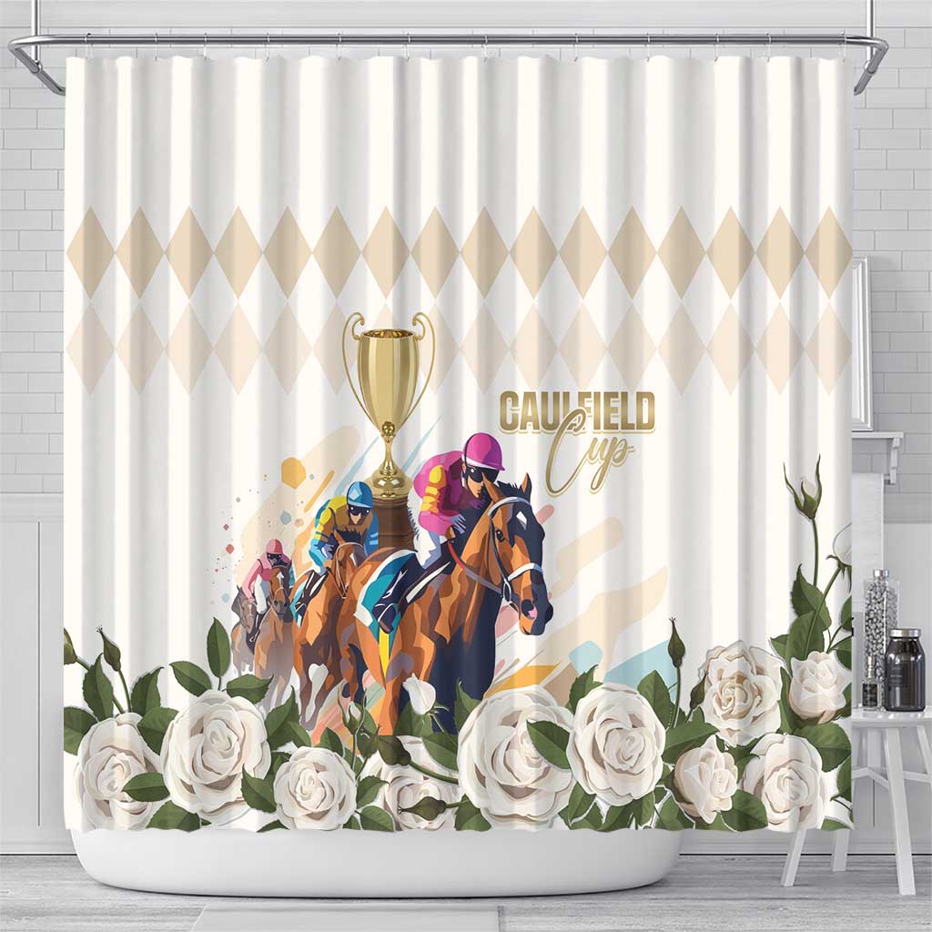 Australia Cup Caulfield Horse Racing Shower Curtain Champion Trophy Mix White Roses - Wonder Print Shop