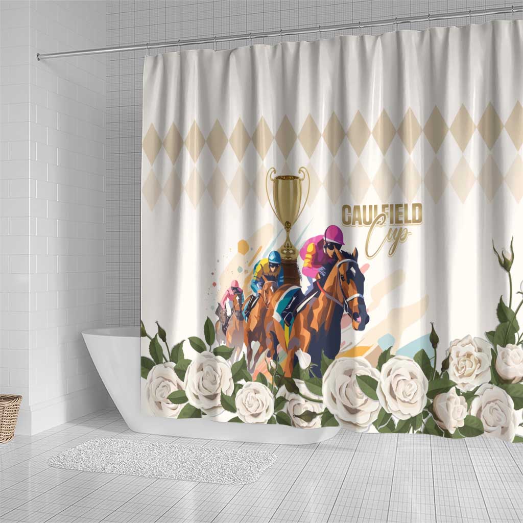 Australia Cup Caulfield Horse Racing Shower Curtain Champion Trophy Mix White Roses - Wonder Print Shop
