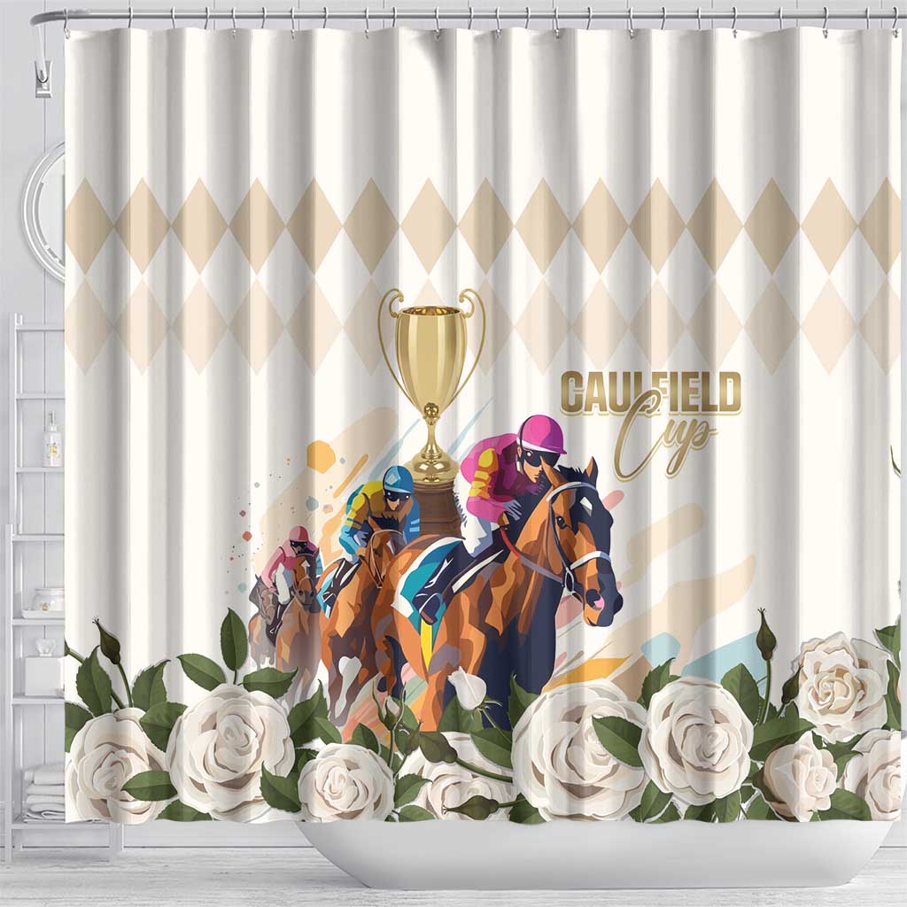 Australia Cup Caulfield Horse Racing Shower Curtain Champion Trophy Mix White Roses - Wonder Print Shop
