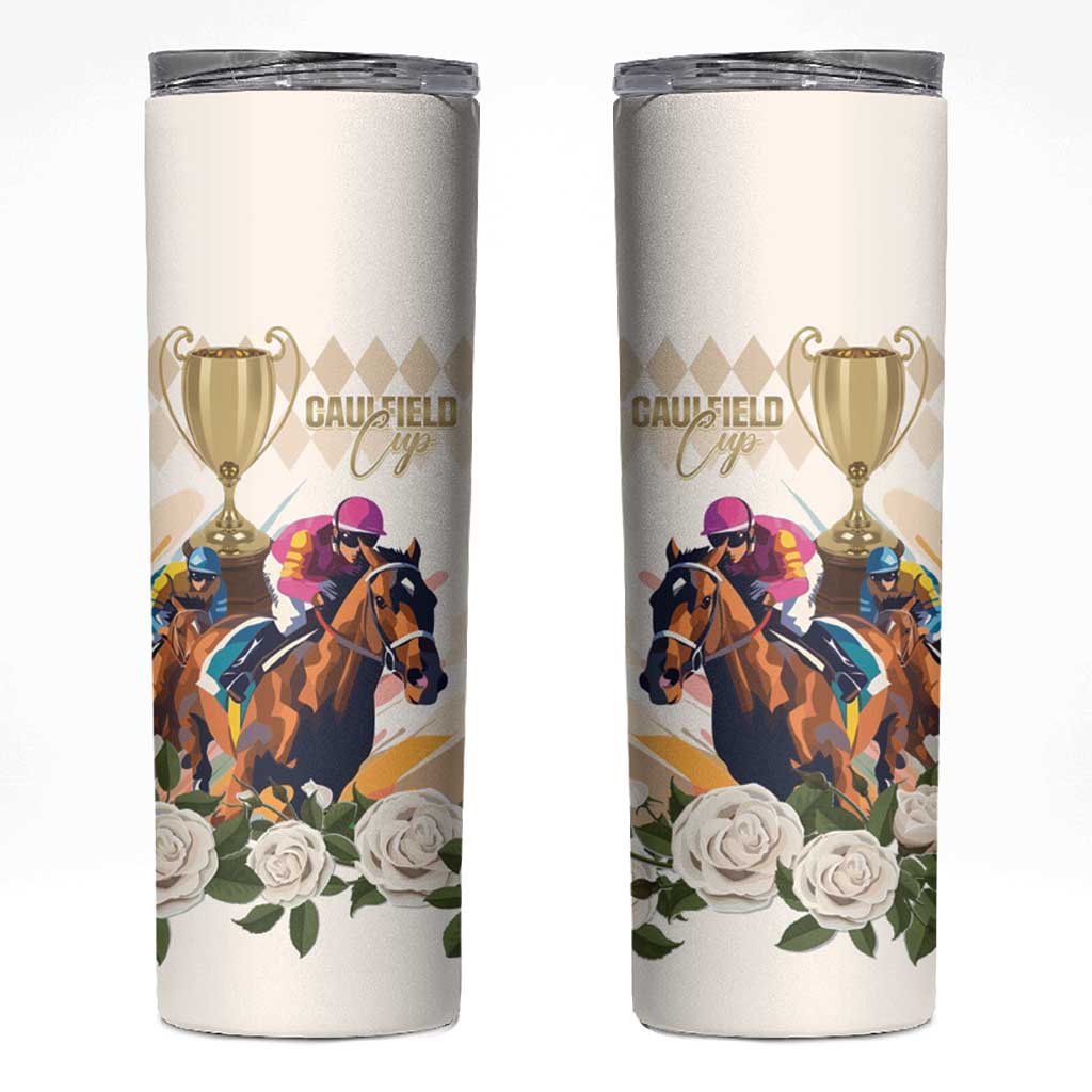 Australia Cup Caulfield Horse Racing Skinny Tumbler Champion Trophy Mix White Roses - Wonder Print Shop