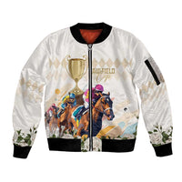 Australia Cup Caulfield Horse Racing Sleeve Zip Bomber Jacket Champion Trophy Mix White Roses - Wonder Print Shop