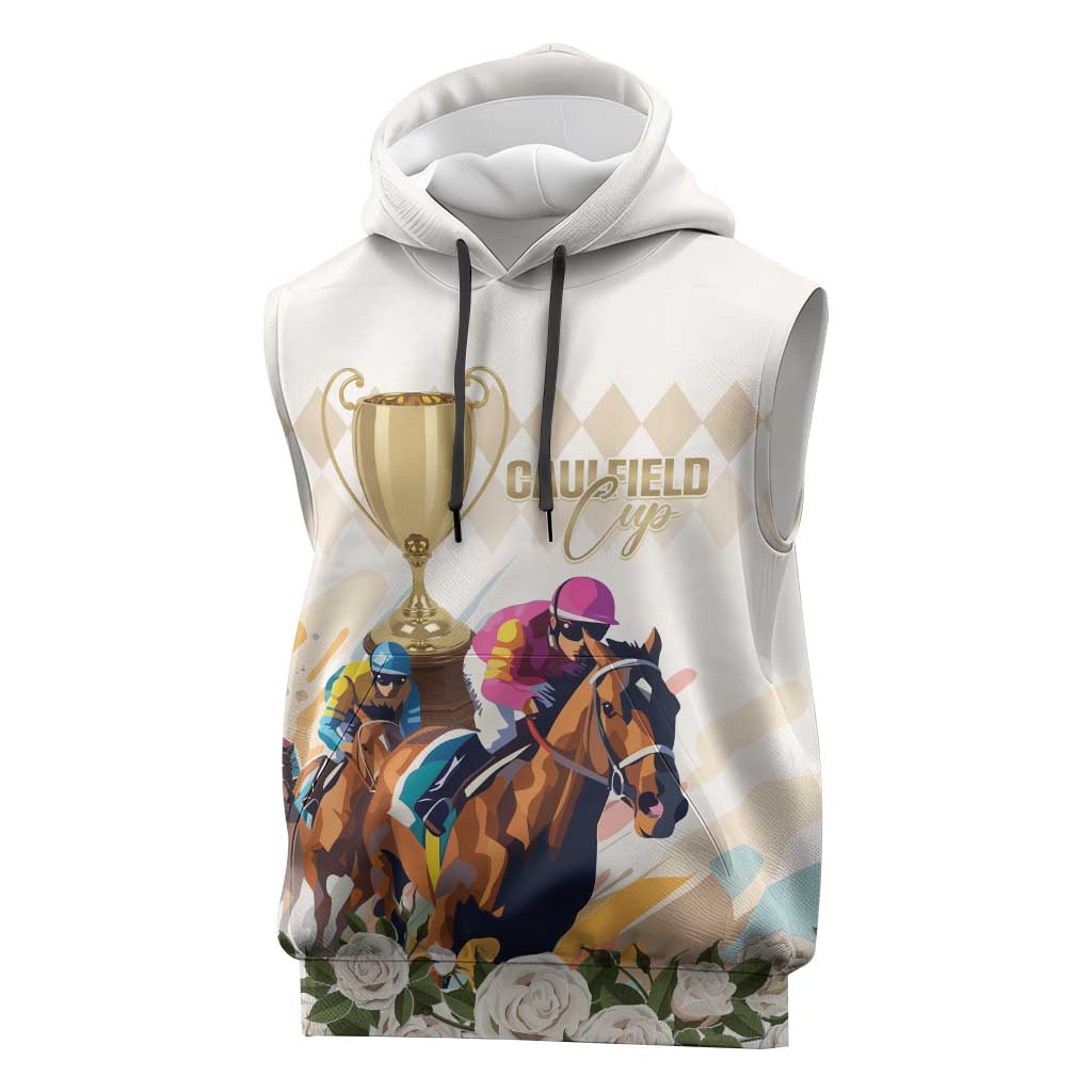 Australia Cup Caulfield Horse Racing Sleeveless Hoodie Champion Trophy Mix White Roses - Wonder Print Shop