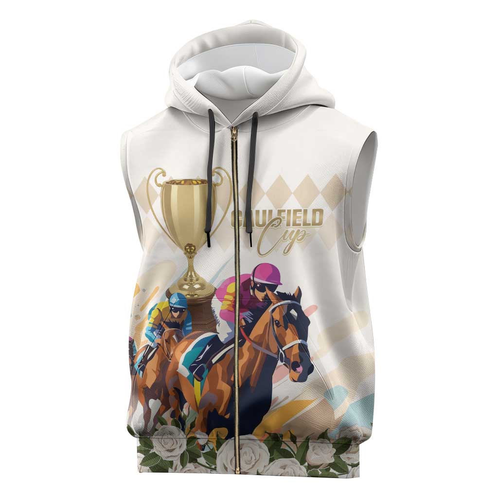 Australia Cup Caulfield Horse Racing Sleeveless Zip Hoodie Champion Trophy Mix White Roses - Wonder Print Shop