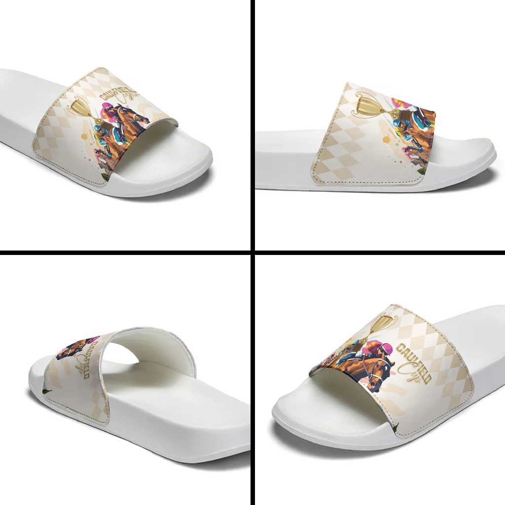 Australia Cup Caulfield Horse Racing Slide Sandals Champion Trophy Mix White Roses - Wonder Print Shop