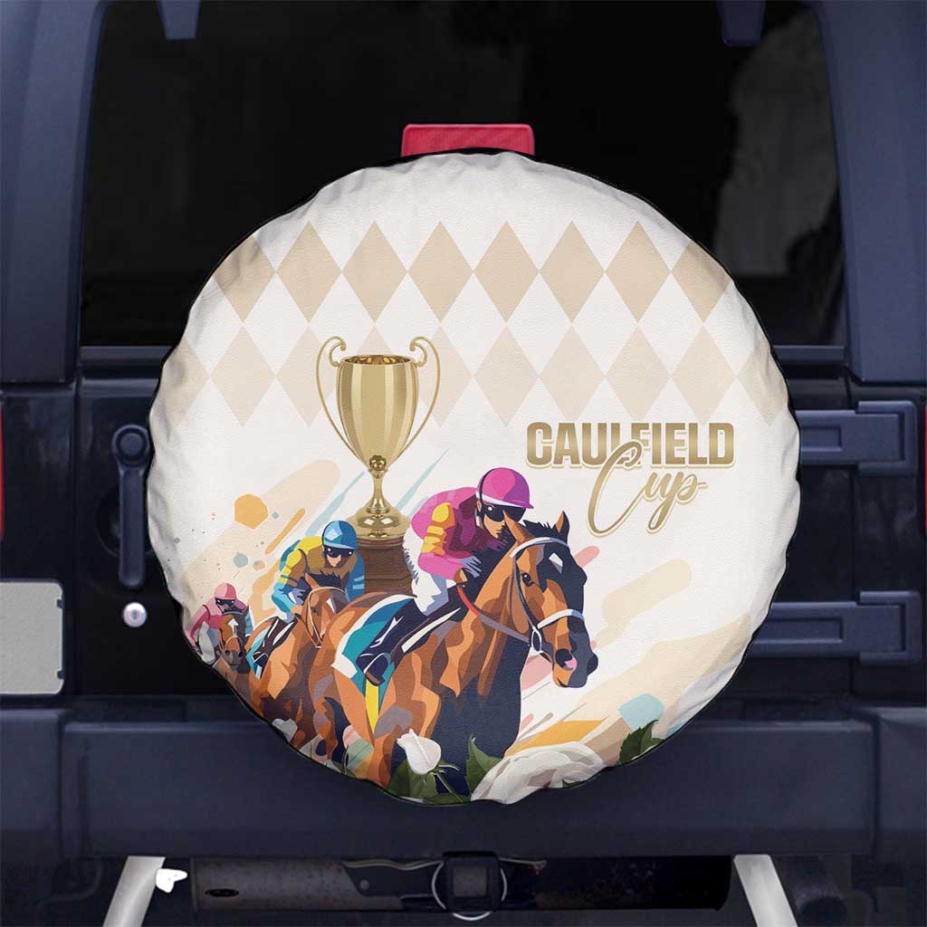Australia Cup Caulfield Horse Racing Spare Tire Cover Champion Trophy Mix White Roses - Wonder Print Shop
