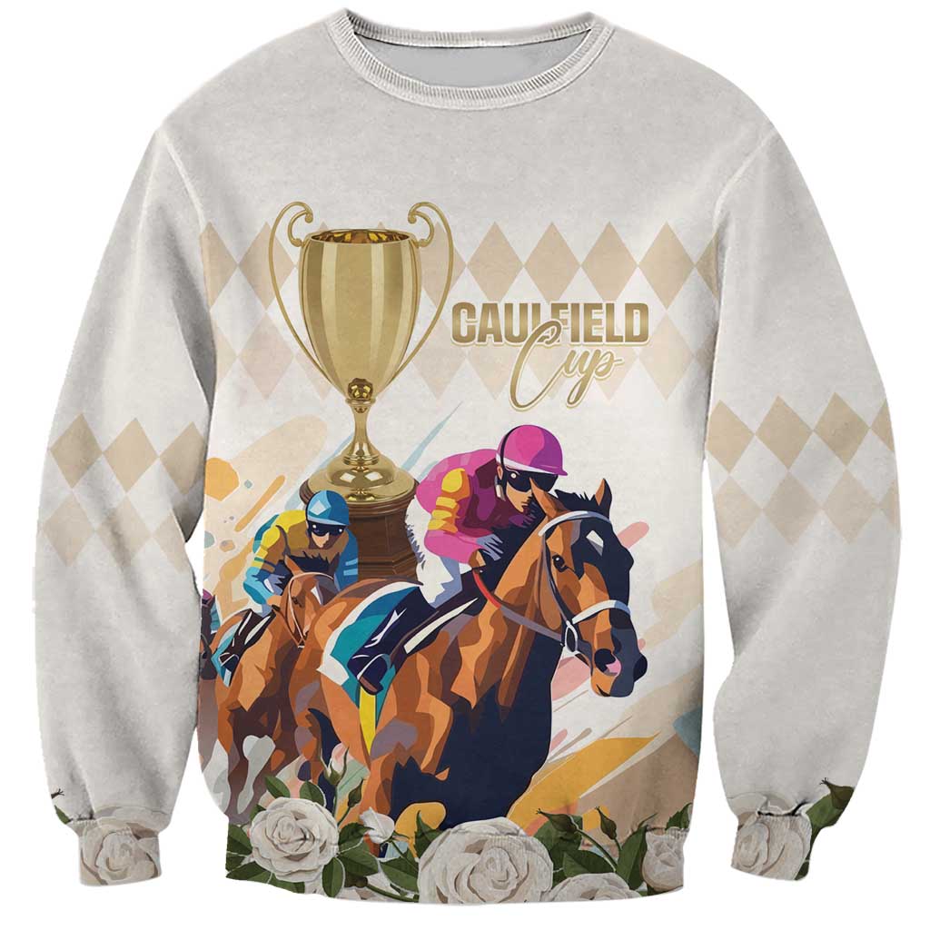 Australia Cup Caulfield Horse Racing Sweatshirt Champion Trophy Mix White Roses - Wonder Print Shop