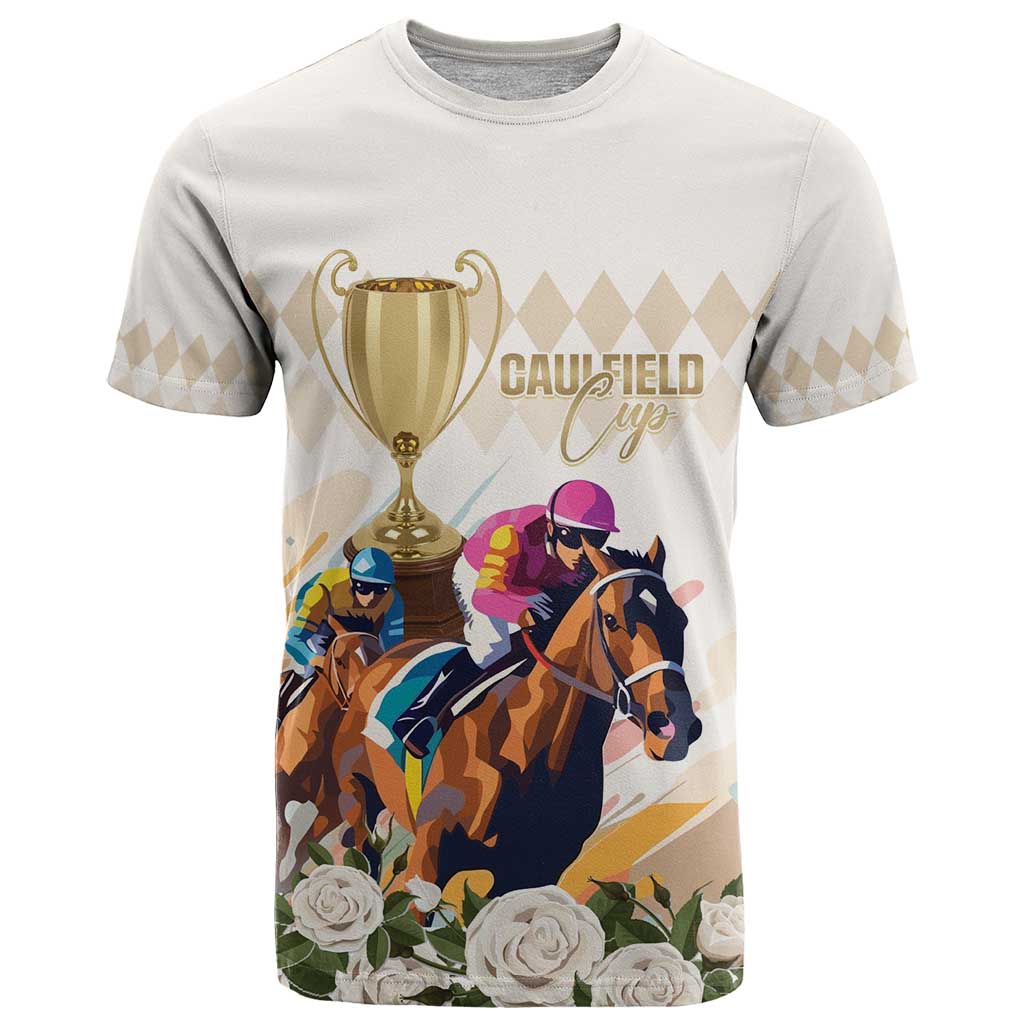 Australia Cup Caulfield Horse Racing T Shirt Champion Trophy Mix White Roses - Wonder Print Shop