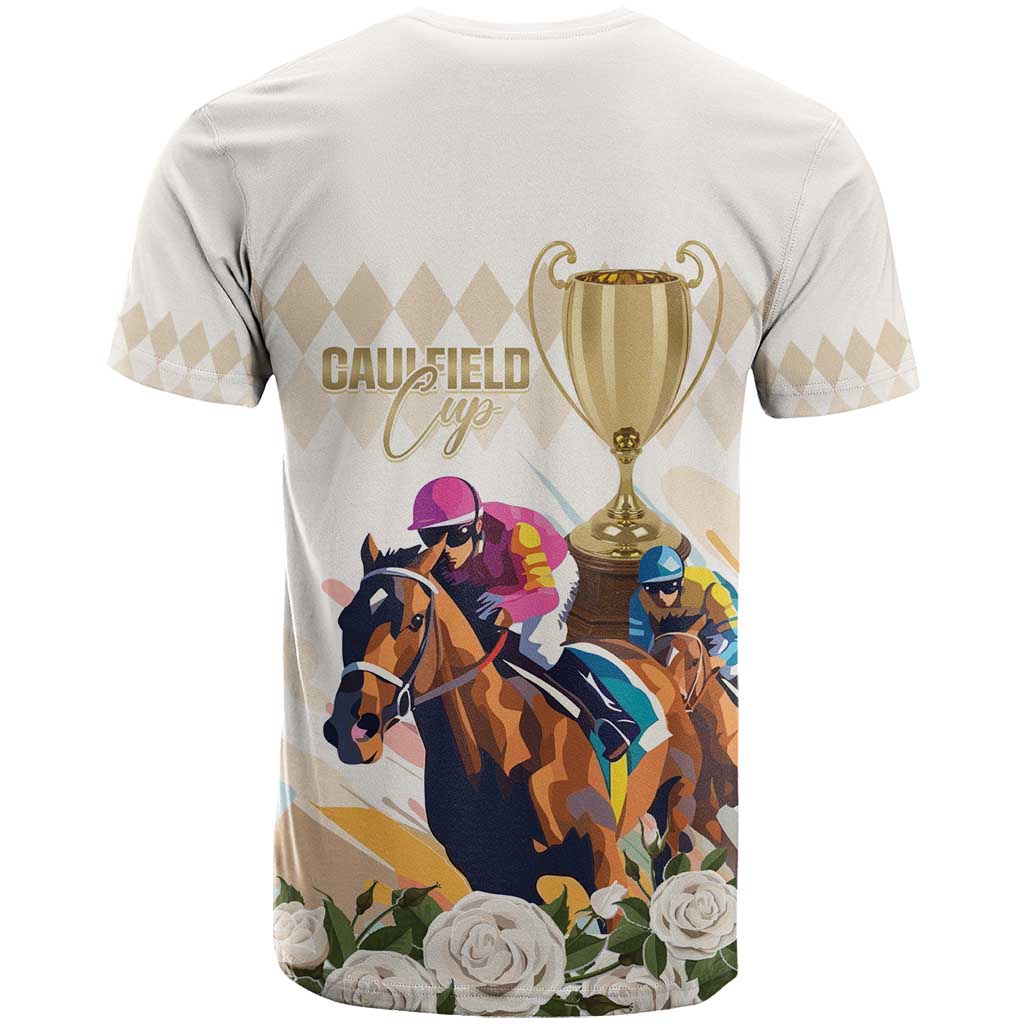 Australia Cup Caulfield Horse Racing T Shirt Champion Trophy Mix White Roses - Wonder Print Shop