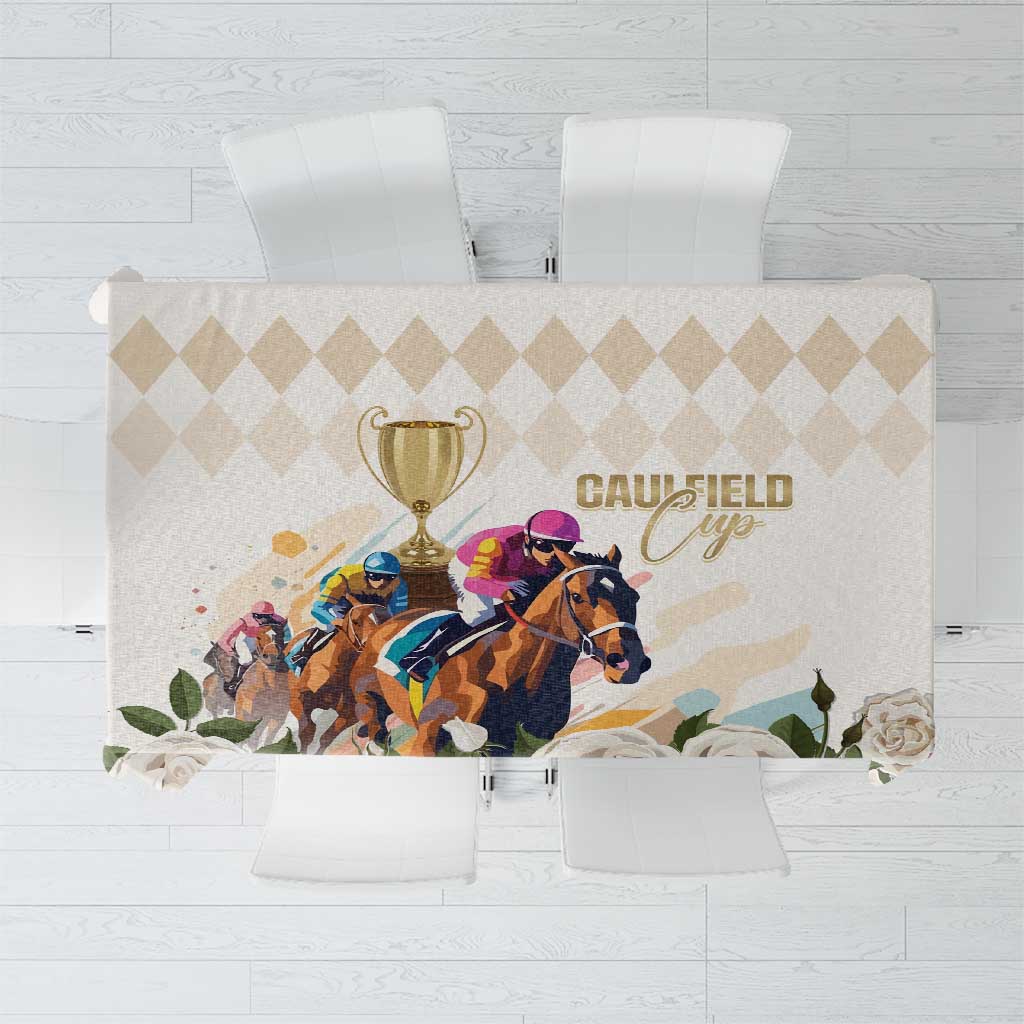 Australia Cup Caulfield Horse Racing Tablecloth Champion Trophy Mix White Roses - Wonder Print Shop