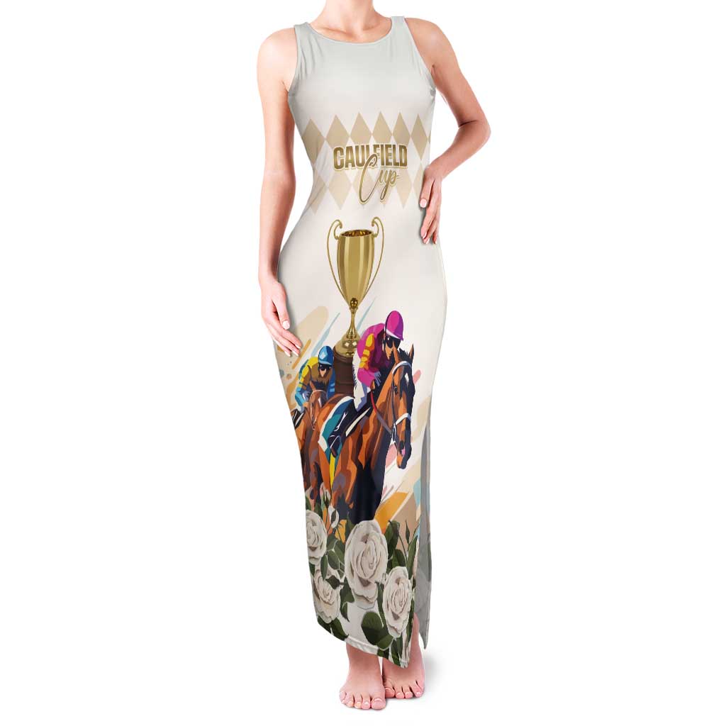 Australia Cup Caulfield Horse Racing Tank Maxi Dress Champion Trophy Mix White Roses - Wonder Print Shop