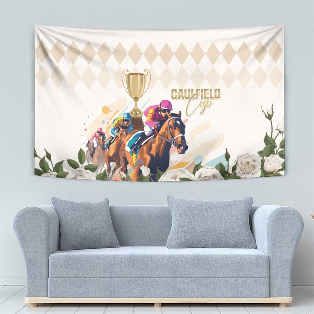 Australia Cup Caulfield Horse Racing Tapestry Champion Trophy Mix White Roses - Wonder Print Shop