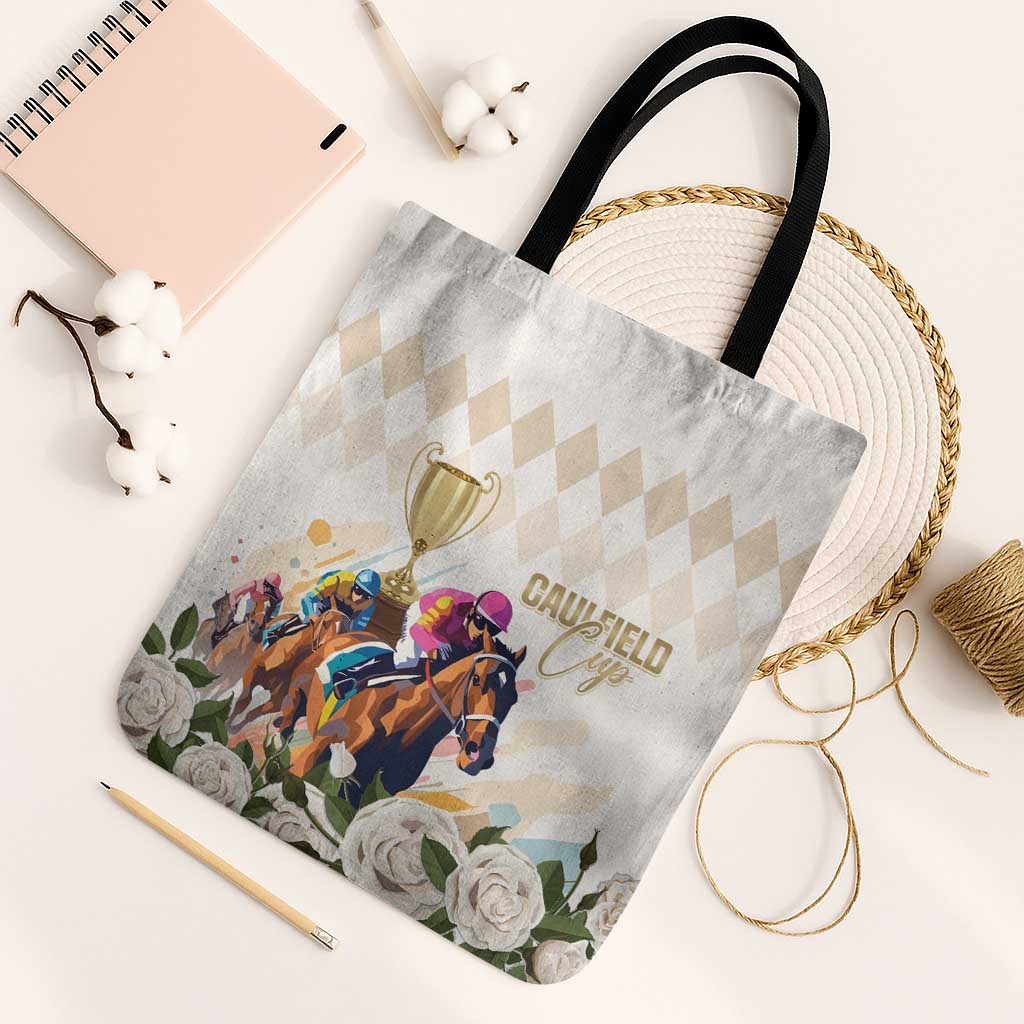Australia Cup Caulfield Horse Racing Tote Bag Champion Trophy Mix White Roses - Wonder Print Shop