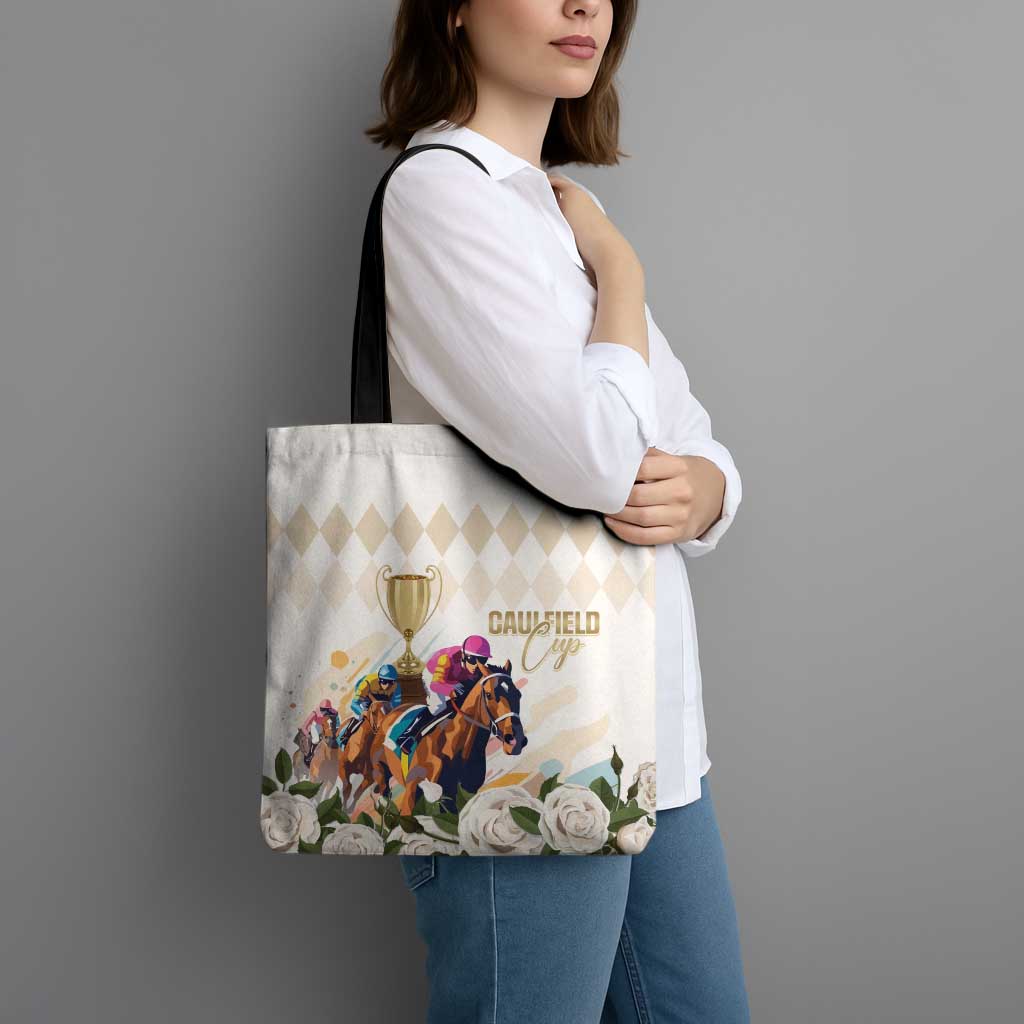Australia Cup Caulfield Horse Racing Tote Bag Champion Trophy Mix White Roses - Wonder Print Shop