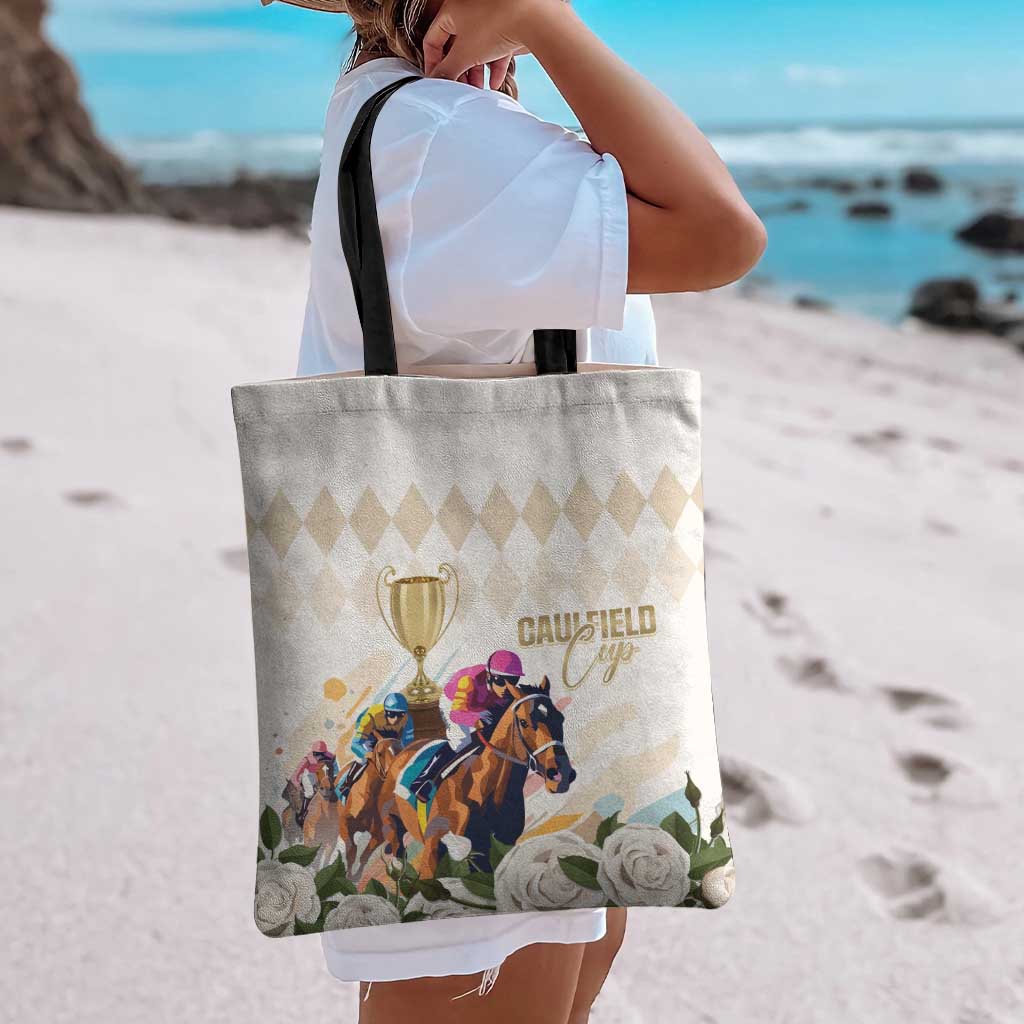 Australia Cup Caulfield Horse Racing Tote Bag Champion Trophy Mix White Roses - Wonder Print Shop
