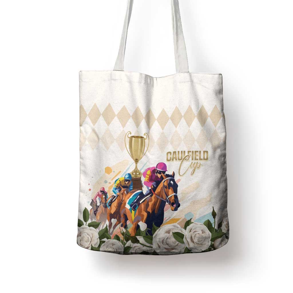 Australia Cup Caulfield Horse Racing Tote Bag Champion Trophy Mix White Roses - Wonder Print Shop