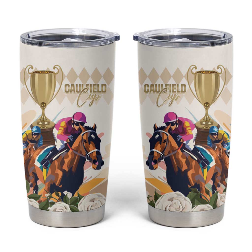 Australia Cup Caulfield Horse Racing Tumbler Cup Champion Trophy Mix White Roses - Wonder Print Shop