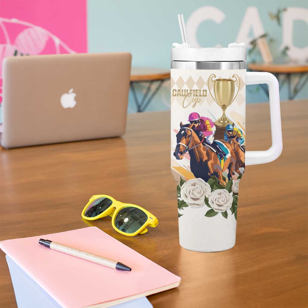 Australia Cup Caulfield Horse Racing Tumbler With Handle Champion Trophy Mix White Roses - Wonder Print Shop