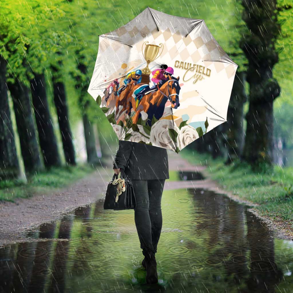 Australia Cup Caulfield Horse Racing Umbrella Champion Trophy Mix White Roses - Wonder Print Shop
