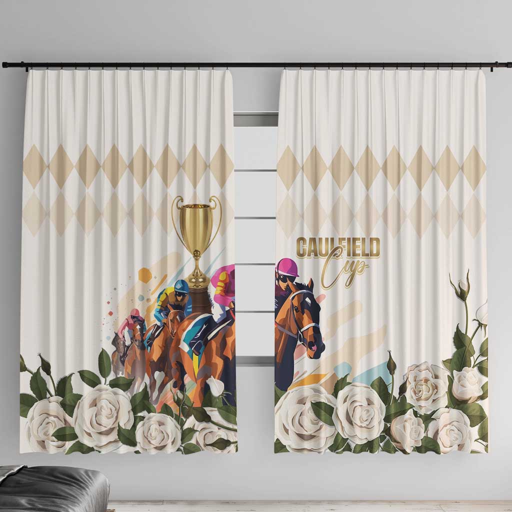Australia Cup Caulfield Horse Racing Window Curtain Champion Trophy Mix White Roses - Wonder Print Shop