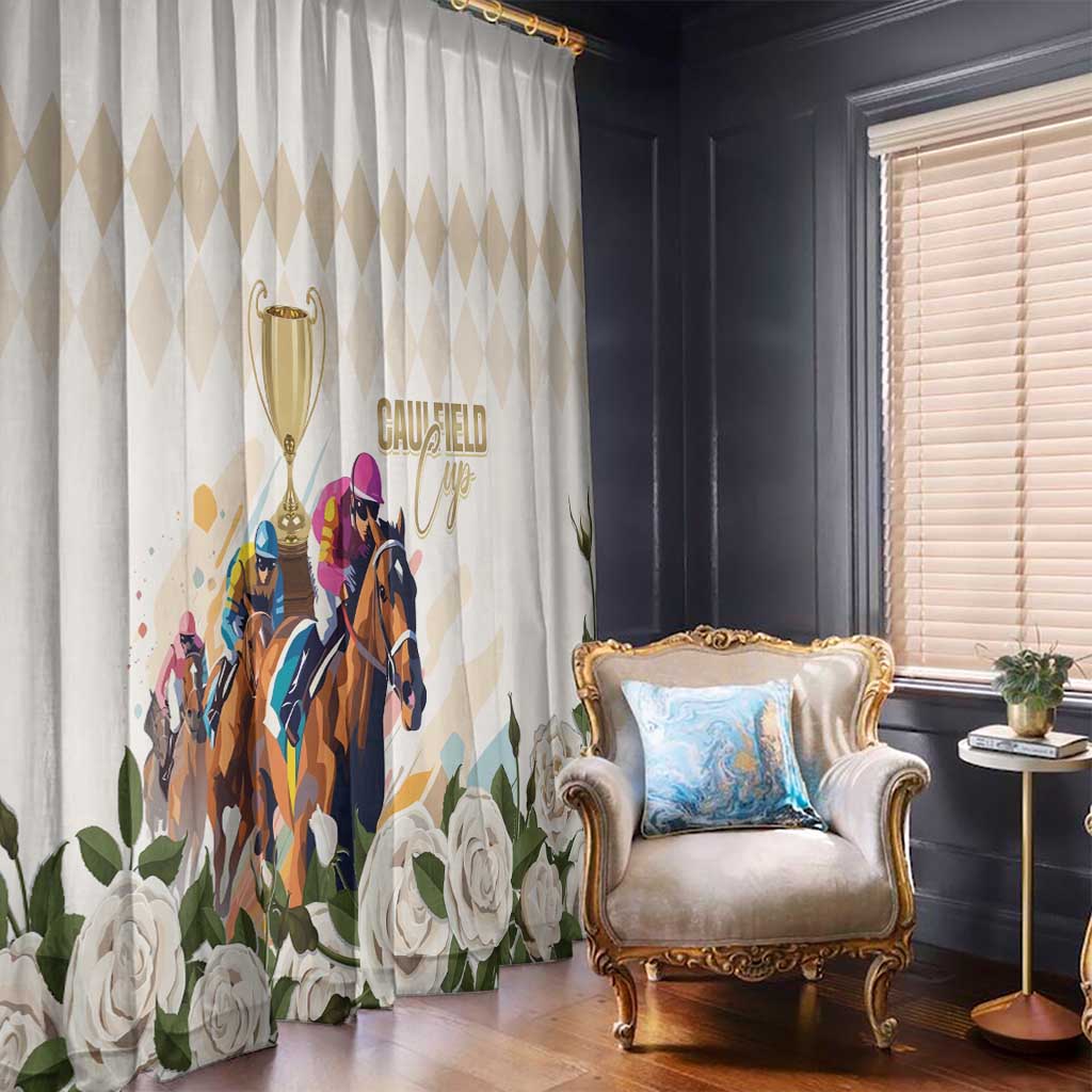 Australia Cup Caulfield Horse Racing Window Curtain Champion Trophy Mix White Roses - Wonder Print Shop
