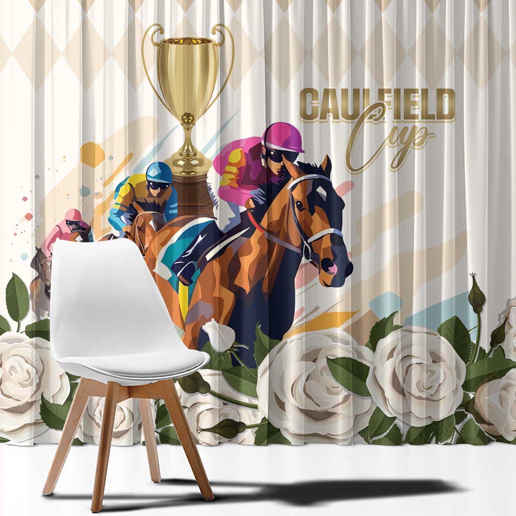 Australia Cup Caulfield Horse Racing Window Curtain Champion Trophy Mix White Roses - Wonder Print Shop
