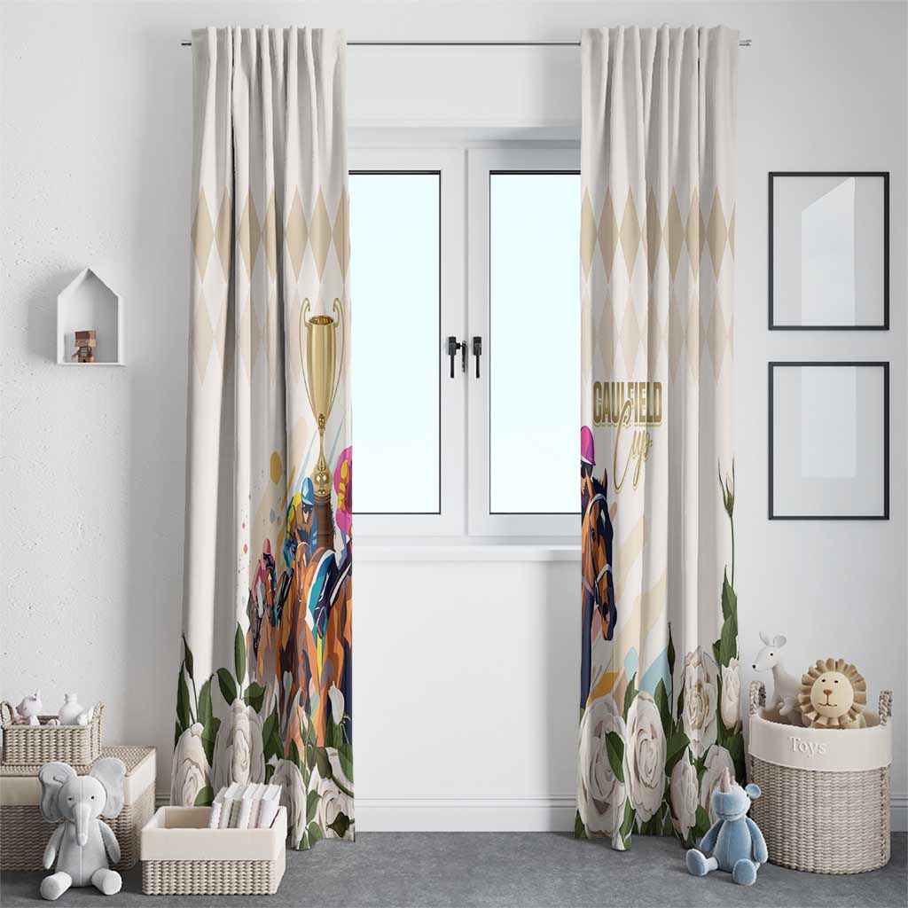 Australia Cup Caulfield Horse Racing Window Curtain Champion Trophy Mix White Roses - Wonder Print Shop