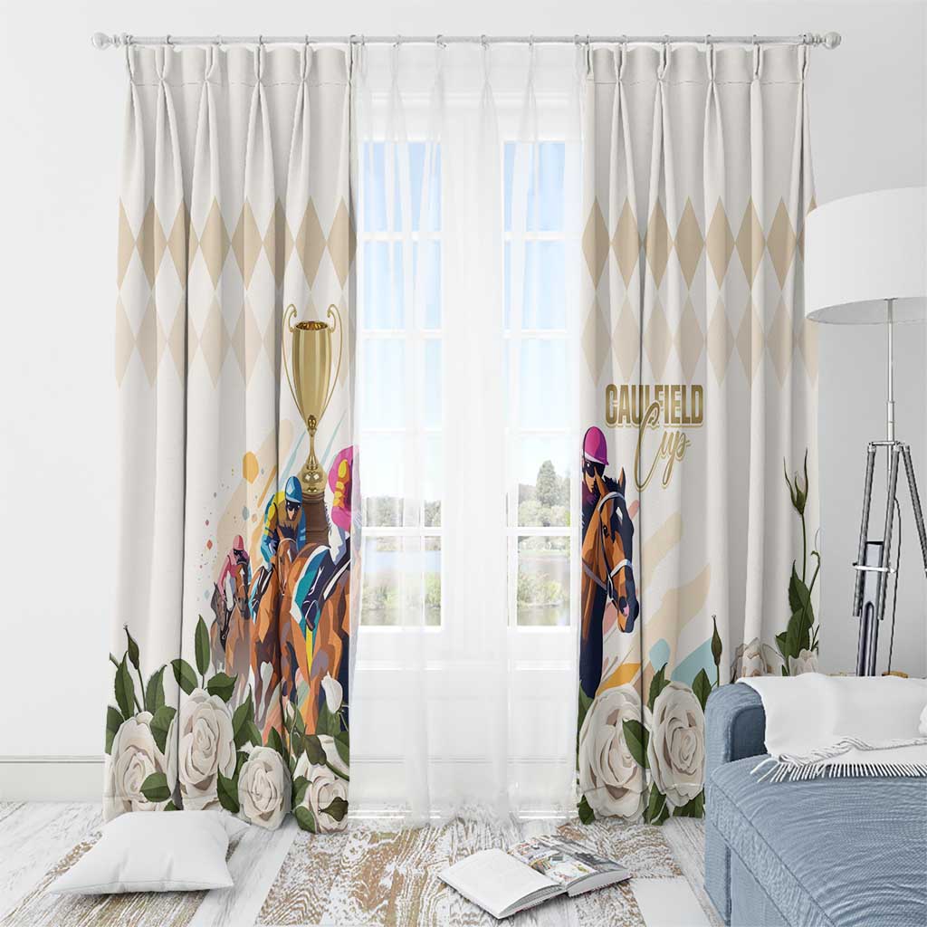 Australia Cup Caulfield Horse Racing Window Curtain Champion Trophy Mix White Roses - Wonder Print Shop