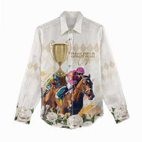 Australia Cup Caulfield Horse Racing Women Casual Shirt Champion Trophy Mix White Roses - Wonder Print Shop