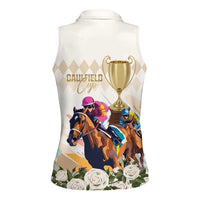 Australia Cup Caulfield Horse Racing Women Sleeveless Polo Shirt Champion Trophy Mix White Roses - Wonder Print Shop