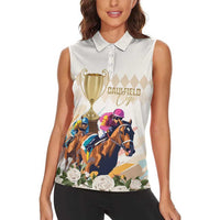 Australia Cup Caulfield Horse Racing Women Sleeveless Polo Shirt Champion Trophy Mix White Roses - Wonder Print Shop