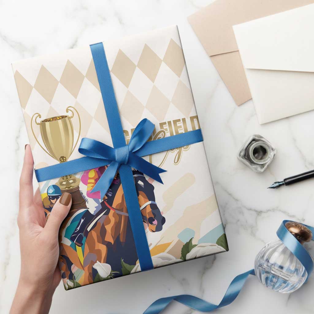 Australia Cup Caulfield Horse Racing Wrapping Paper Champion Trophy Mix White Roses - Wonder Print Shop