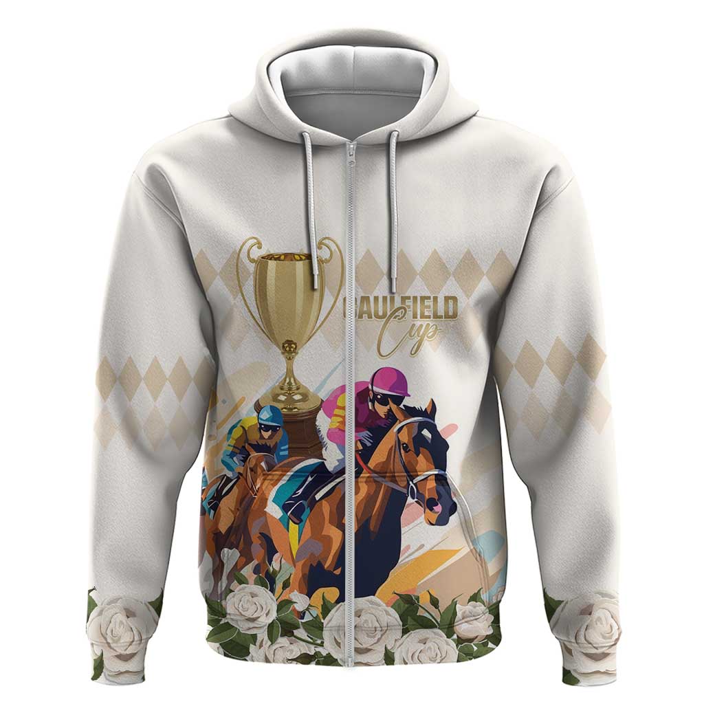 Australia Cup Caulfield Horse Racing Zip Hoodie Champion Trophy Mix White Roses - Wonder Print Shop