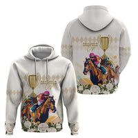 Australia Cup Caulfield Horse Racing Zip Hoodie Champion Trophy Mix White Roses - Wonder Print Shop
