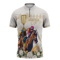 Australia Cup Caulfield Horse Racing Zipper Polo Shirt Champion Trophy Mix White Roses - Wonder Print Shop
