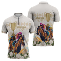 Australia Cup Caulfield Horse Racing Zipper Polo Shirt Champion Trophy Mix White Roses - Wonder Print Shop