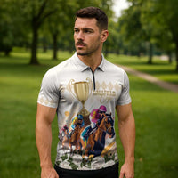 Australia Cup Caulfield Horse Racing Zipper Polo Shirt Champion Trophy Mix White Roses - Wonder Print Shop