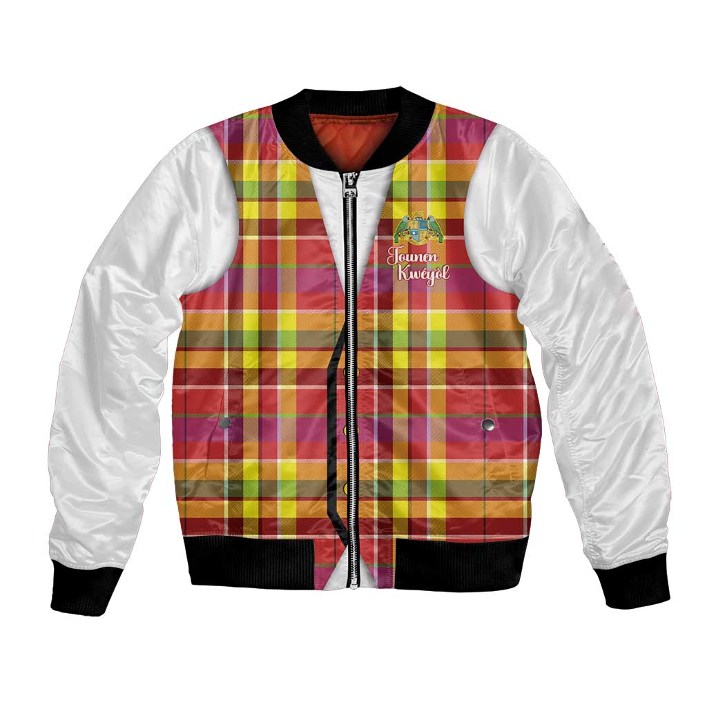 Personalized Dominica Creole Day Bomber Jacket Jounen Kweyol Red Madras Proud - Wonder Print Shop