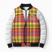 Personalized Dominica Creole Day Bomber Puffer Jacket Jounen Kweyol Red Madras Proud - Wonder Print Shop