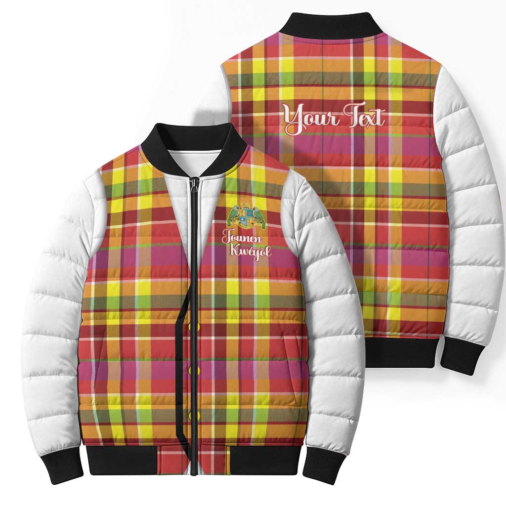 Personalized Dominica Creole Day Bomber Puffer Jacket Jounen Kweyol Red Madras Proud - Wonder Print Shop