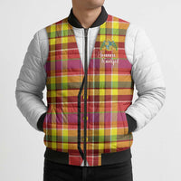 Personalized Dominica Creole Day Bomber Puffer Jacket Jounen Kweyol Red Madras Proud - Wonder Print Shop