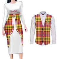 Personalized Dominica Creole Day Couples Matching Long Sleeve Bodycon Dress and Long Sleeve Button Shirt Jounen Kweyol Red Madras Proud - Wonder Print Shop