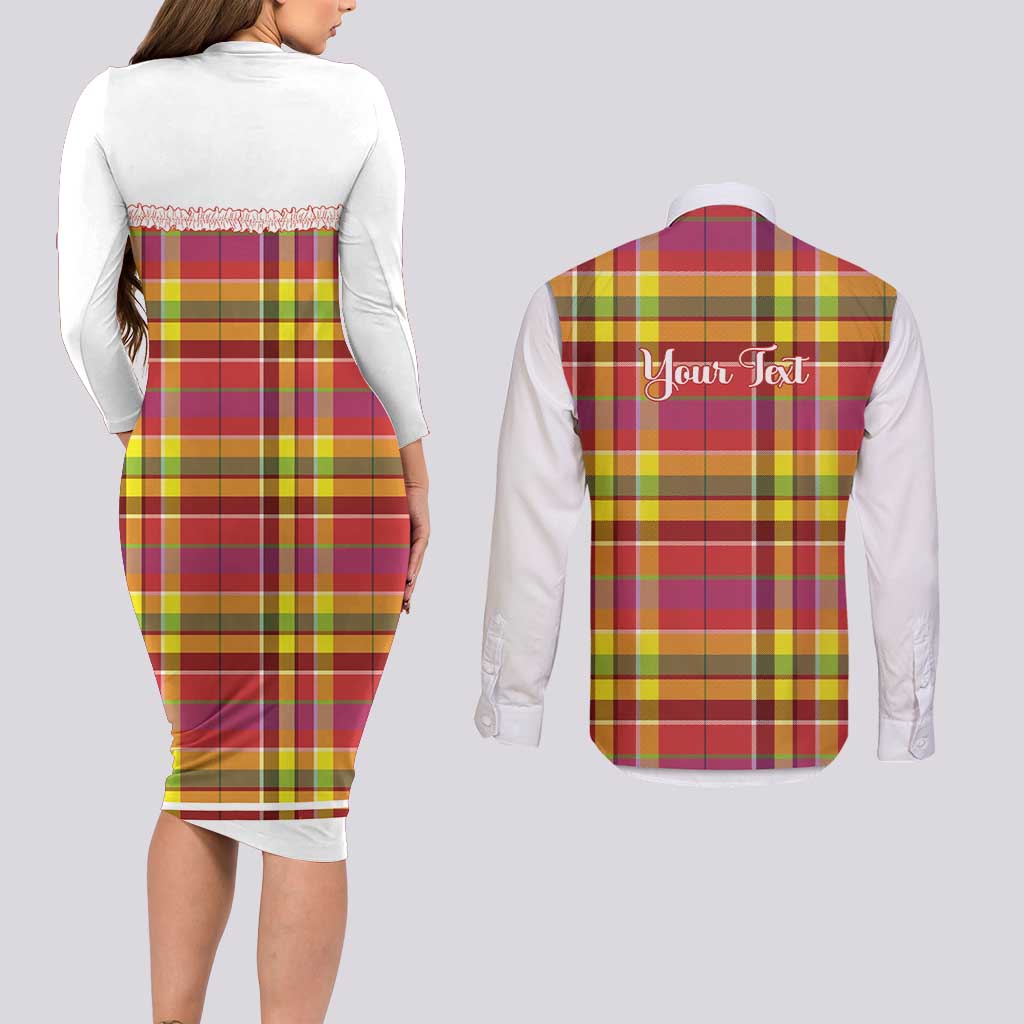 Personalized Dominica Creole Day Couples Matching Long Sleeve Bodycon Dress and Long Sleeve Button Shirt Jounen Kweyol Red Madras Proud - Wonder Print Shop